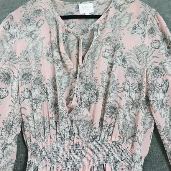 Misa Los Angeles Dress Womens M Smocked Blouson Pink Boho Chic Midi - Picture 3 of 16